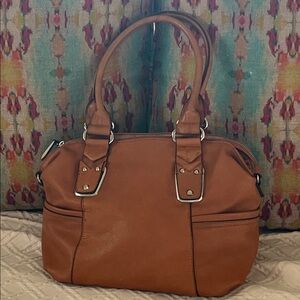 b. makowsky Tan Supple Leather Double-Handle Shoulder Bag w/ Silver Hrdwre Accts